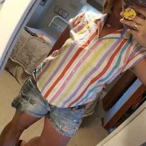 VINTAGE‎ multi color striped button front top size large